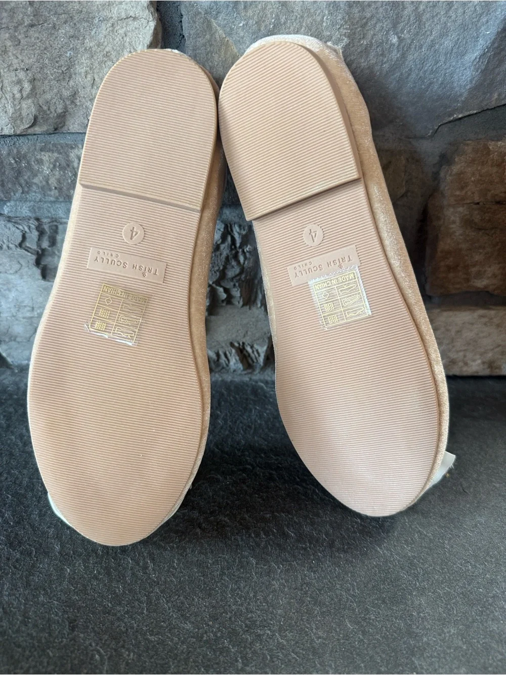 Trish Scully Girls Beige Velvet Bow Dress Shoes with Pearl Accent